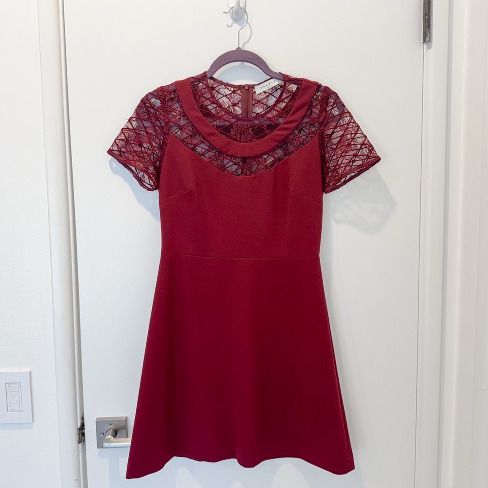 Sandro Burgundy Lace Above-Knee Mini Dress